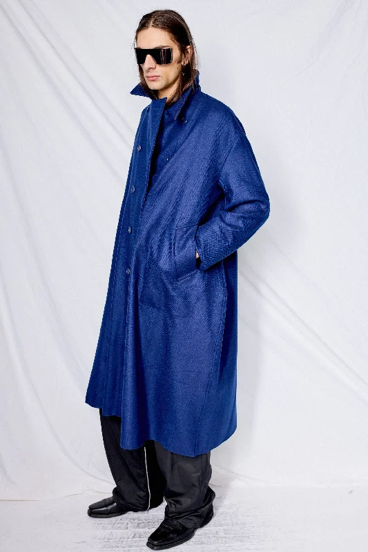 graphic coatNo.230 Blue Loro Piana Heavy Wool Breasted Coat