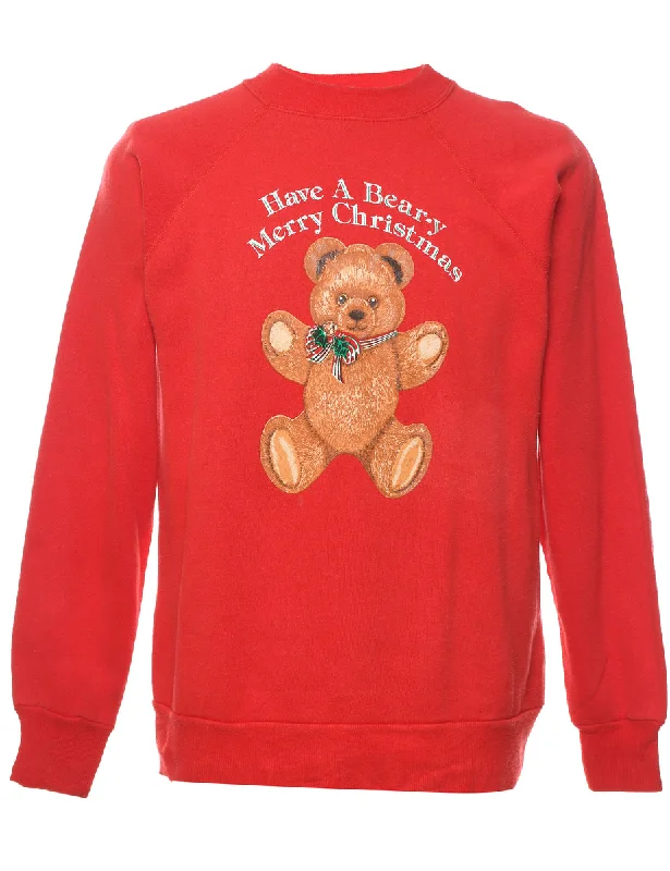 contemporary coatTeddy Bear Print Christmas Sweatshirt - L