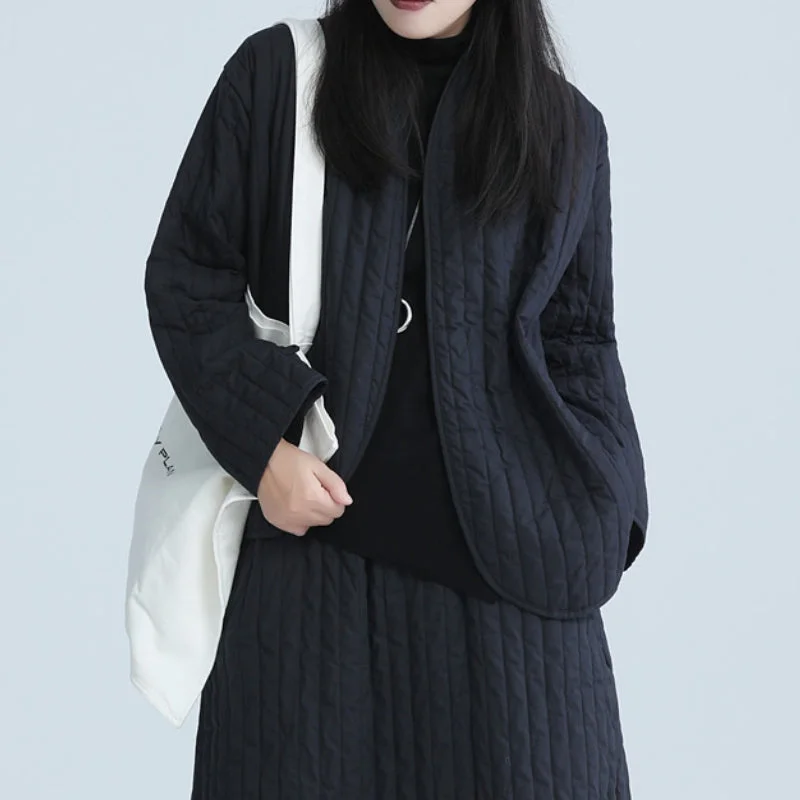 cold weather coatRetro Vertical Striped Asymmetric Thin Cotton Jacket