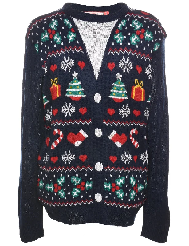 fashionable quilted coatNavy Christmas Jumper - L