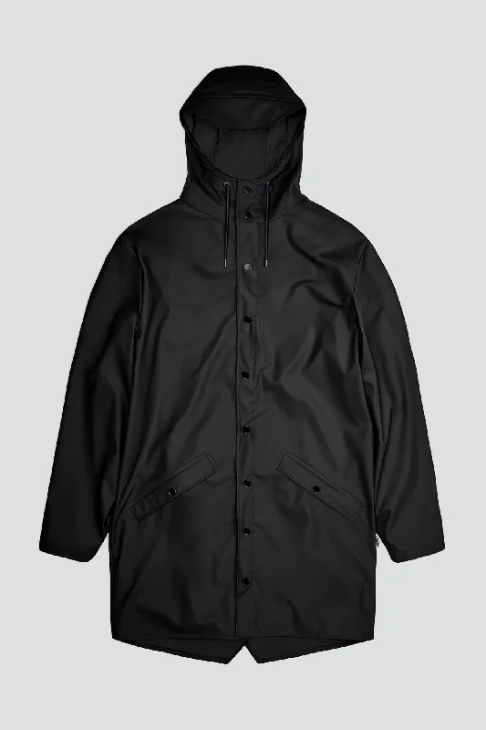 contemporary trench coatBlack Hooded Rain Long Jacket