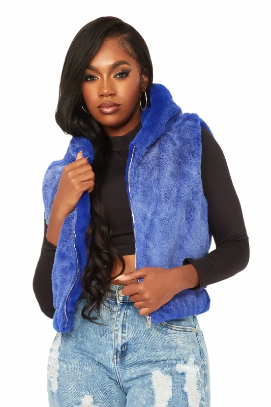 high-fashion coatChristal Royal Blue Fur Vest